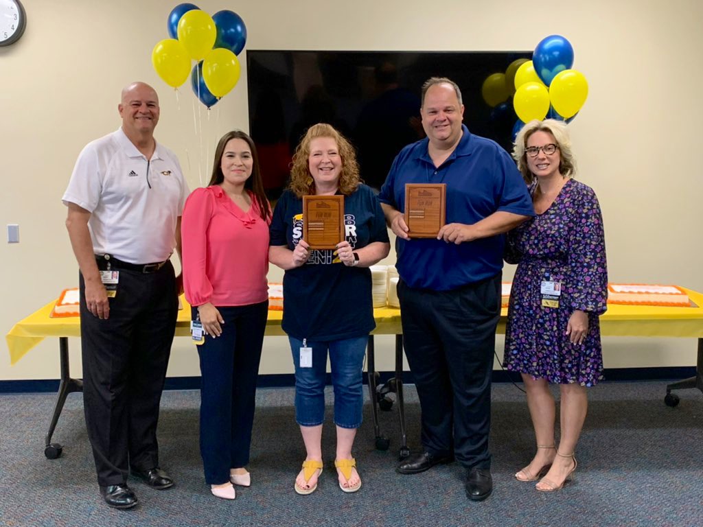 CFISDYvette's tweet photo. @CyRanchHS brought their best to the #CFISDFunRun again this year! Today, @SuptMarkHenry presented Highest High School Participation and Highest Superintendent’s Century Club Participation awards to principal Maness! Congratulations and thank you, Cy Ranch community! 👟 https://t.co/iFB3usqDWn