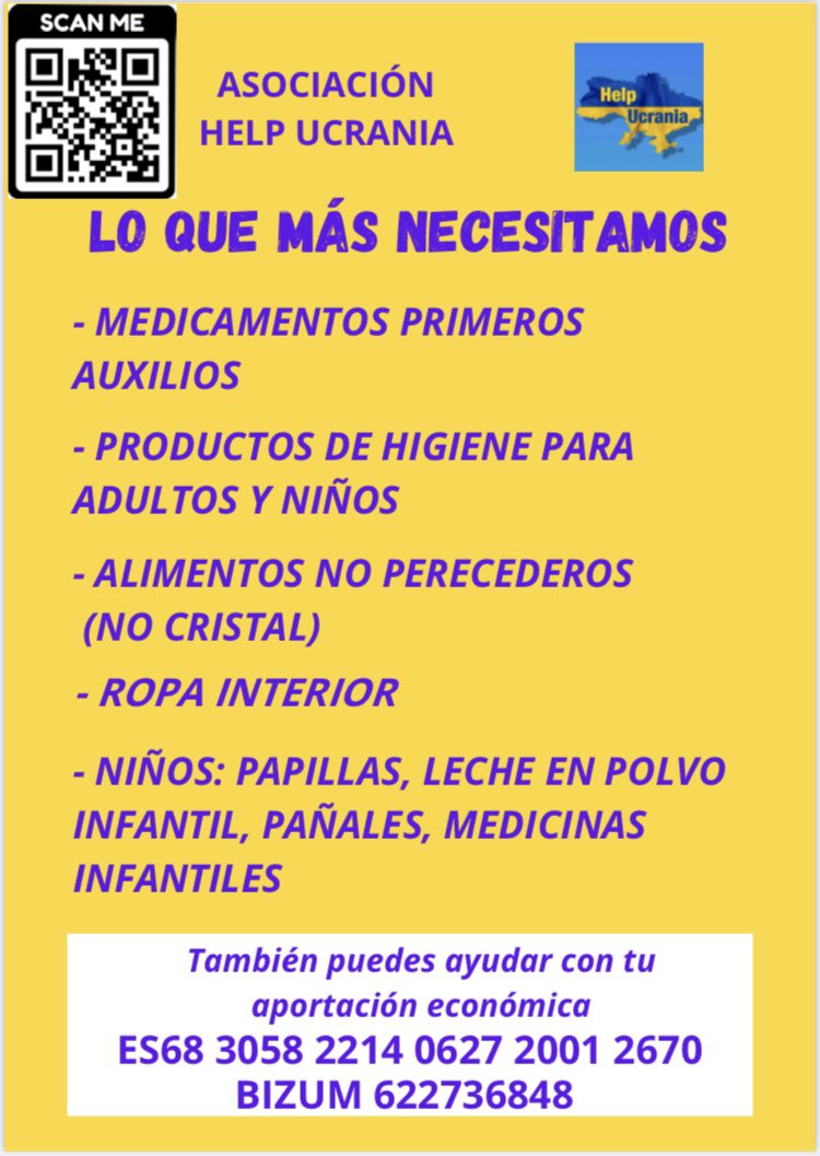 AjGilet's tweet photo. 🤲 #GiletAmbUcraïna 📣 Des de l’associació 🇺🇦 @HelpUcrania ens demanen aquesta ajuda👇

👉 Podeu deixar-ho al 🏣 #CentreCívic 

 ✊ #giletsolidari 🙌 #gràcies https://t.co/0ZSLnyYD5o