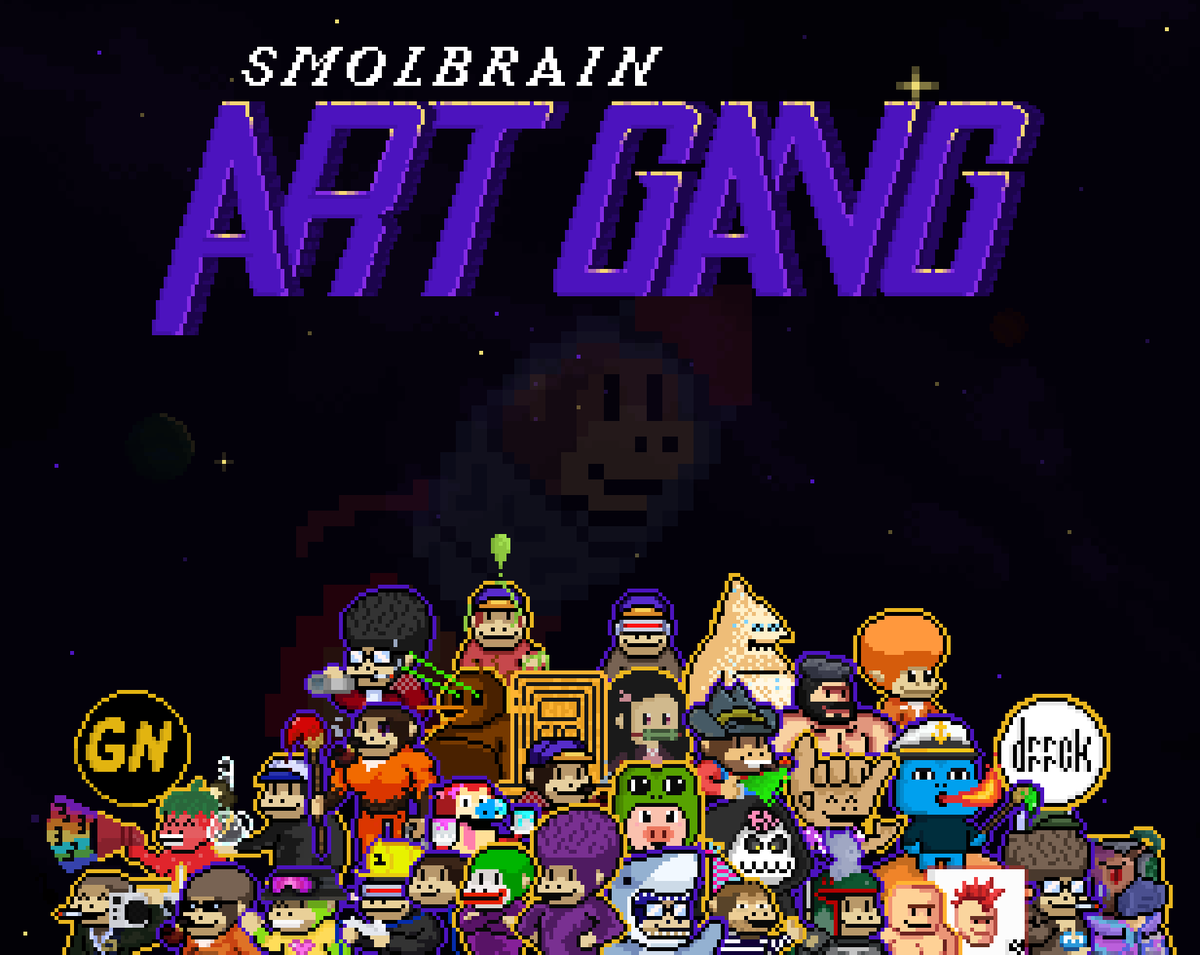 realDonaldDuk's tweet photo. Decided to do a little appreciation scene for the many amazing artists in the @SmolBrainsNFT community! I had an absolute blast putting together the different poses and digging through Twitter to recover some OG pfp's. Be smol or stay tall my frens! 🐒🚀 https://t.co/JGTmJ2H4xT