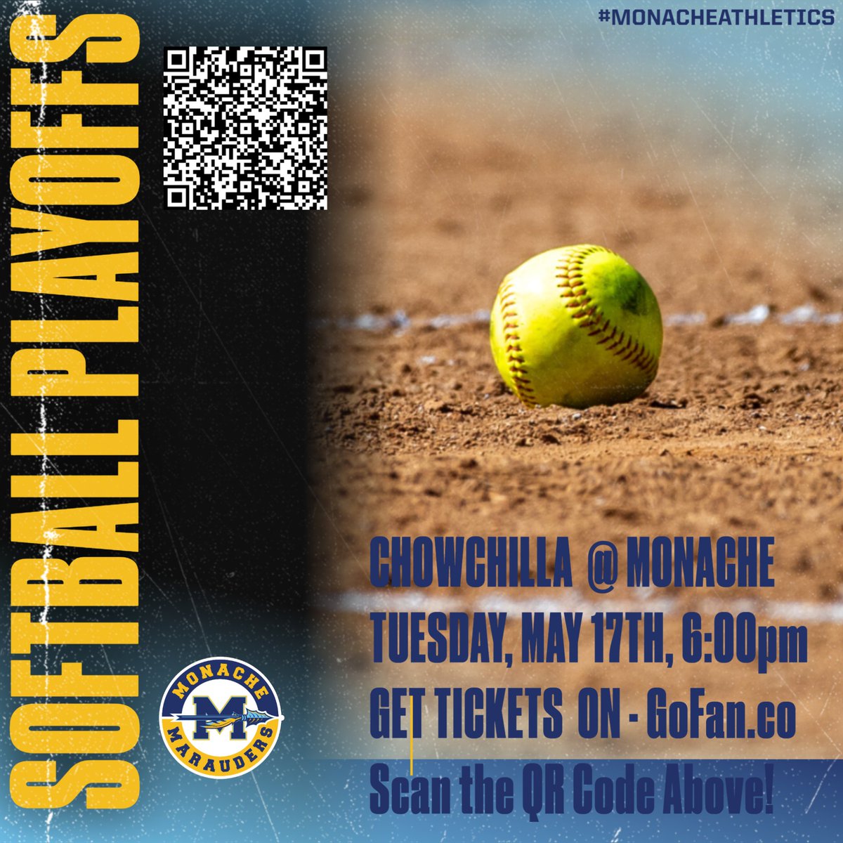MonacheAthletic's tweet photo. No Cash at the Gate, ALL TICKETS sold through GoFan. Please scan the QR Code.

GO MARAUDERS! https://t.co/5YExoDW4Tz
