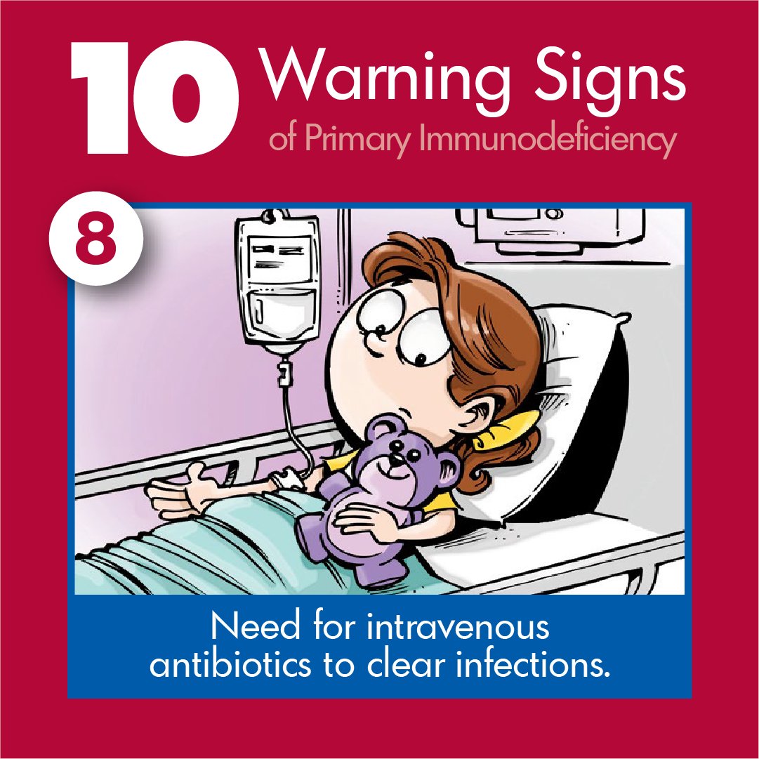 Info4PI's tweet photo. Do you have frequent and hard-to-cure #infections? 10 million people are affected by Primary Immunodeficiency (PI), a group of disorders that impair the immune system. If you exhibit 2+ of the #10WarningSigns 🚨, speak to a physician. See the signs at  https://t.co/eRGIvr4Bdh https://t.co/4XuiIu9DEf