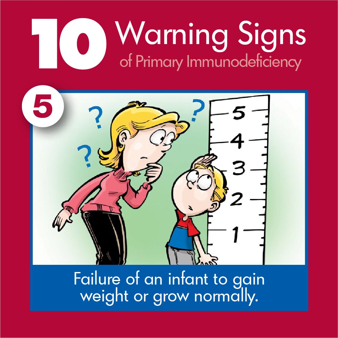 Info4PI's tweet photo. Primary Immunodeficiency (PI) causes frequent #infections that can be hard to cure. PI can lead to other issues like failure of an infant to grow normally. If your child exhibits 2 or more of the #10WarningSigns 🚨, speak to a physician. See the signs at https://t.co/eRGIvrmcBR https://t.co/zAVBGKVKyb