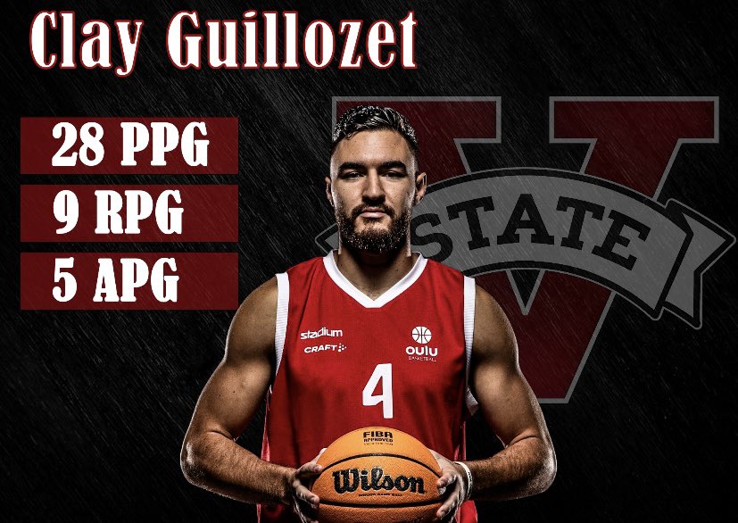 VState_MBB's tweet photo. 🚨#BlazerProSpotlight 🚨 Former Blazer standout Clay Guillozet played professionally for Oulun in Finland this past season‼️ He put up great numbers, including 28 points and 9 rebounds per game‼️ #blazernation https://t.co/8Fxdp1CBP9