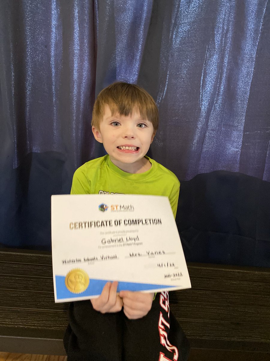 WaterlooSchools's tweet photo. Congratulations to virtual Kindergarten student Gabriel for finishing his ST Math learning journey! 
#WaterlooProud#STMath https://t.co/zv8ynL5UbI