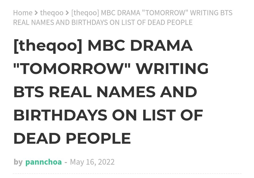 ACaldroz's tweet photo. @HYBEOFFICIALtwt @bts_bighit Take legal action against the producers of MBC drama Tomorrow. During an episode of the drama, a scene was shown where the name and original birthdays of BTS members Kim Taehyung and Jeon Jungkook are written on a death list. This is unacceptable https://t.co/GgjsX7mj6w
