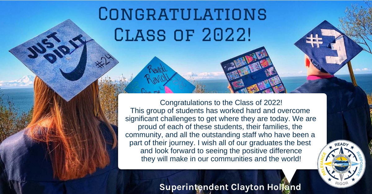 kpbsd's tweet photo. “Congratulations to the @KPBSD Class of 2022! This group of students has worked hard and overcome significant challenges to get where they are today. ...!" - Superintendent Clayton Holland https://t.co/auElrZZ78M
