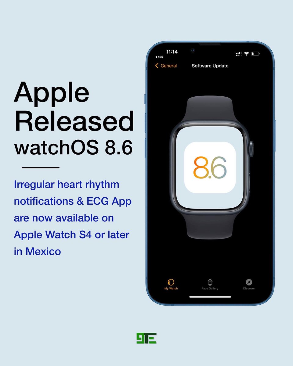 9TechEleven on X: "Apple released watchOS 8.6 which: • unlocks the ECG app  in #Mexico • enables irregular heart rhythm notifications in Mexico These  are available for all Apple Watch Series 4