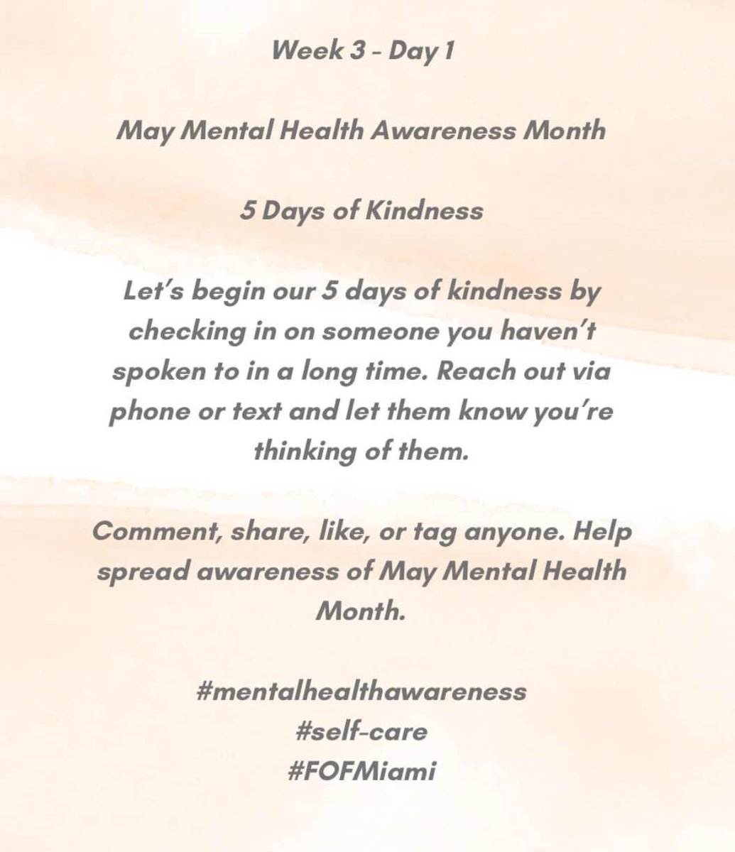 FOFMiami's tweet photo. Happy Monday to all!!!! We challenge you to share some kindness to people, whether you know them or not. Kindness goes a long way! 😄
“Kindness is something anyone can give without losing anything themselves.”
💻Come visit us at https://t.co/lromtMNumt 
#maymentalhealthawareness https://t.co/BCitowHi26