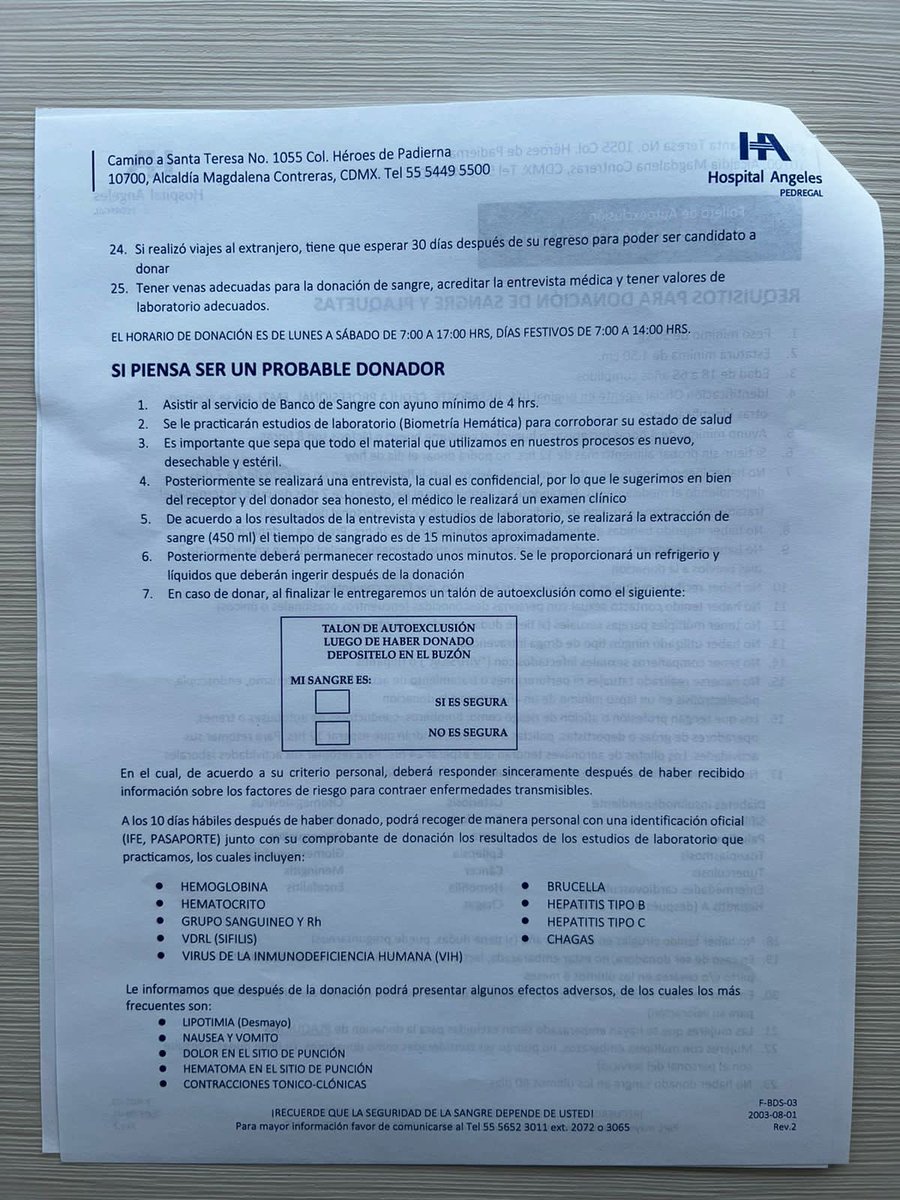 mauriciohuesca's tweet photo. ⚠️Amigxs de TW⚠️ Necesito de su apoyo, el día mañana operan a mi papá y se requieren personas donadoras de sangre O NEGATIVO 🩸 Es para el paciente Salvador Huesca Limón en el Hospital Ángeles del Pedregal habitación 304. Acá les dejo los requisitos para donar 👇👇👇 https://t.co/S41sXy2XrF