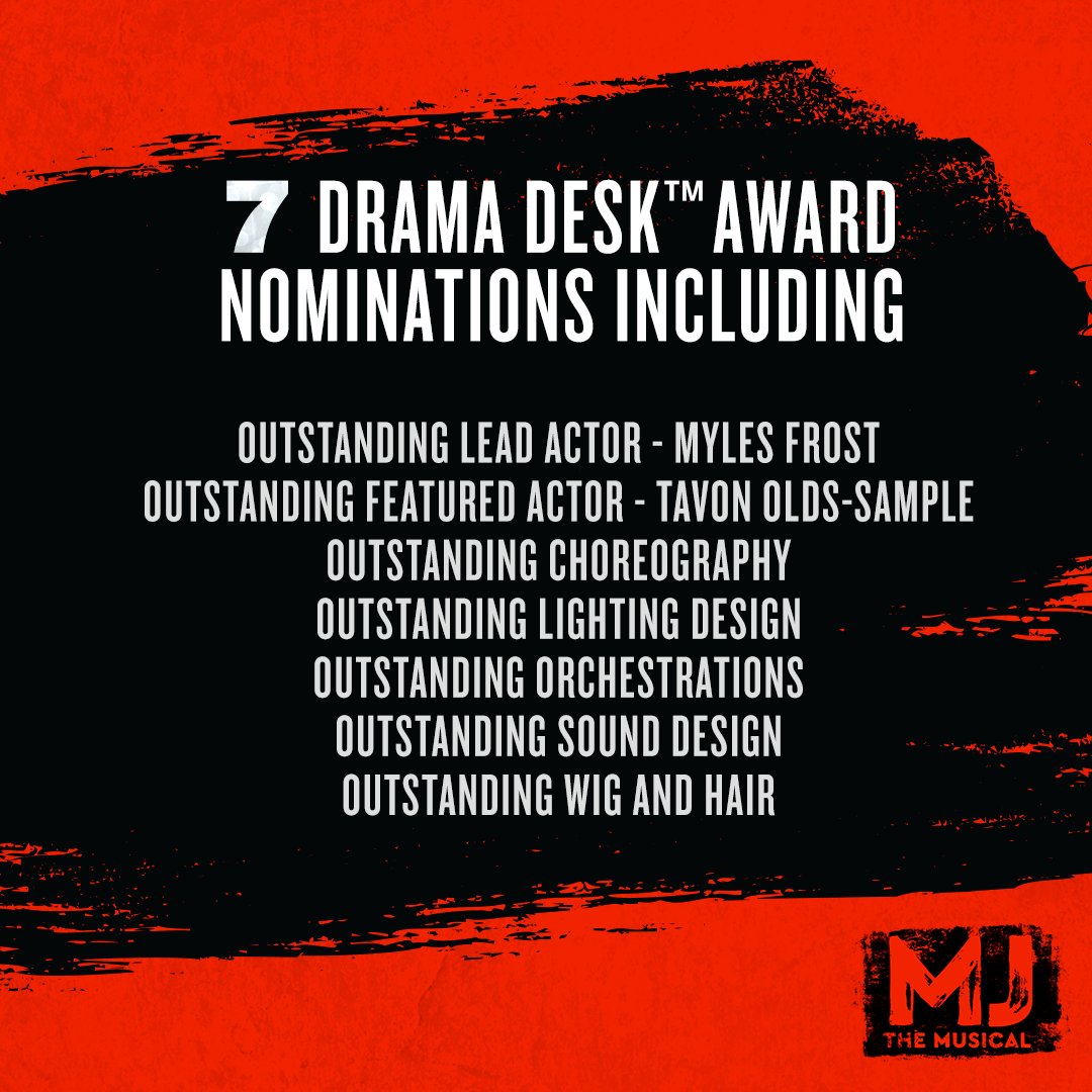 What a thrilling start to our week. Thank you @dramadeskawards for the 7 nominations! #MJtheMusical.