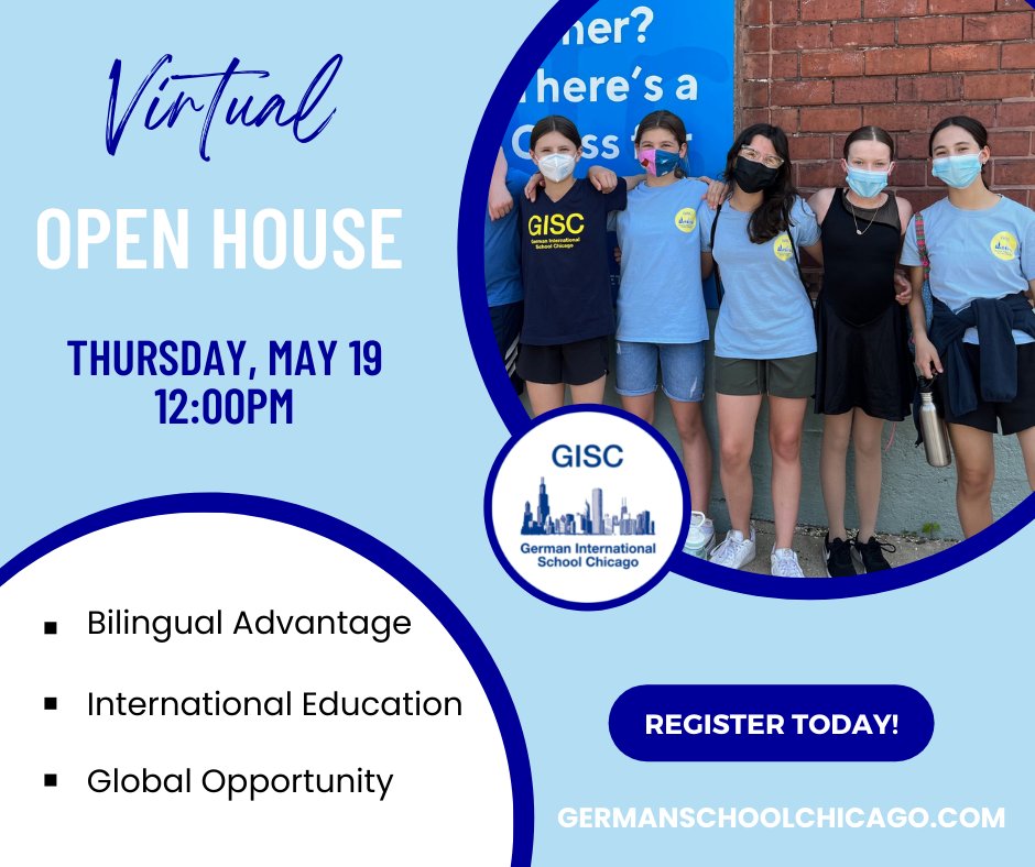 GISChicago's tweet photo. Join us for a virtual open house this Thursday, May 19, at 12pm to learn more about our international, bilingual school!

Visit our website to register today: https://t.co/P8VThIpNCJ 

#GISChicago #BilingualEducation #BilingualPreschool #ChicagoPreschool #IBWorldSchool https://t.co/uyNLgIkQzC
