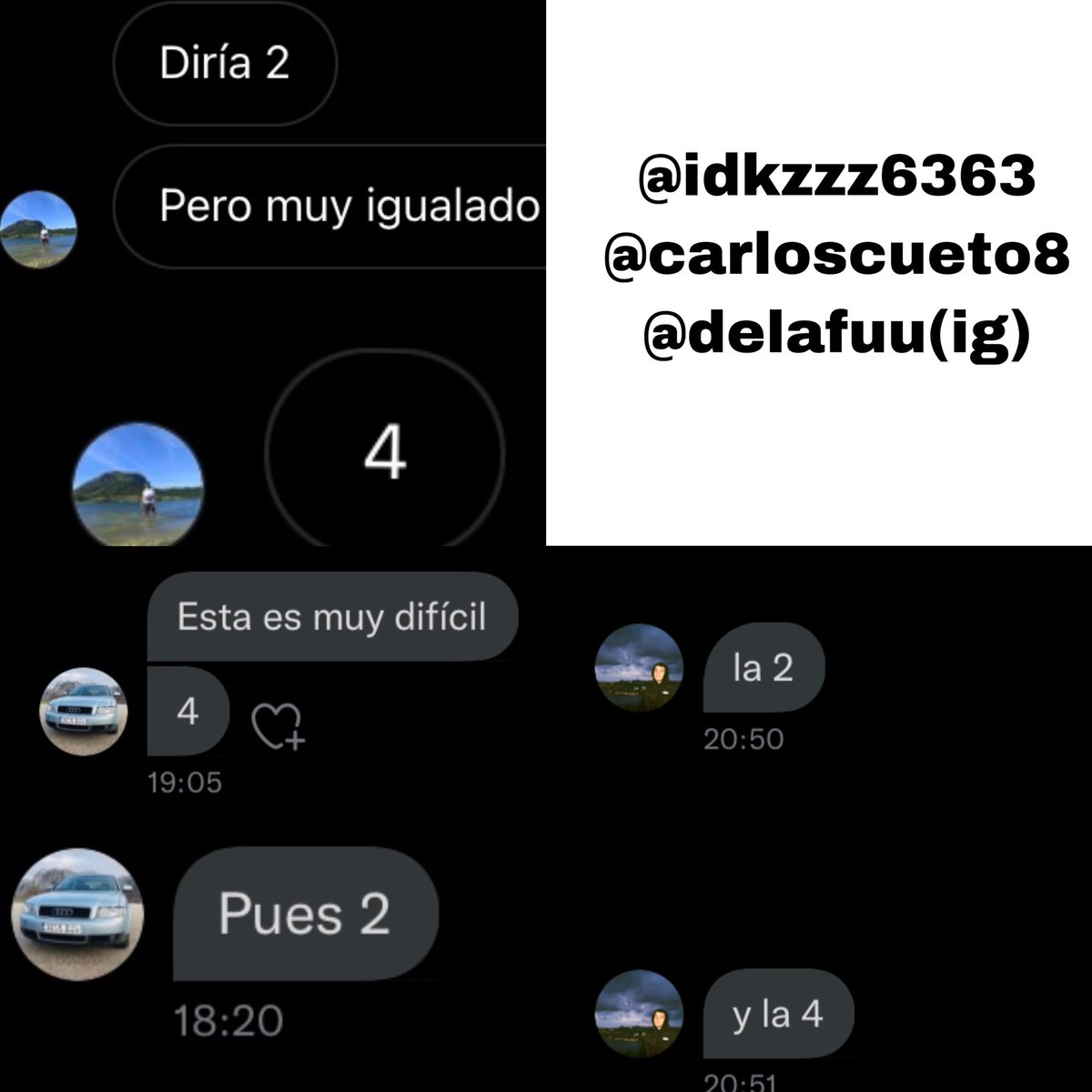 SIDArta69_'s tweet photo. 1: 2 votos
2: 7 votos
————-
3: 2 votos
4: 7 votos
votos del pueblo: 2 y 3
GANADORES: 2️⃣ y 4️⃣
#MasterChefTwLeon
@tonycobb_
@peranpuente
@johnconway__
@carloscueto8
@albertofdezz__
@akadiacono
@follacamiones24
@idkzzz6363
@ delafuu https://t.co/YMmi0rYT1e