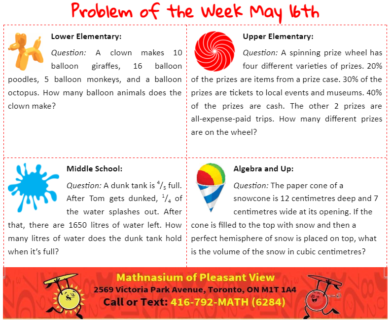 MathnasiumPv's tweet photo. Here are this week's PROBLEMS OF THE WEEK! 

#problemoftheweek #math #mathisfun #mathforkids #mathtutoring #mathenrichment #matheducation #education #mathnasium #pleasantview #torontomathtutoring #mathproblem #mathforchildren #mathhelp #homeworkhelp #toronto #mathematics https://t.co/4bHJg4Dvyh