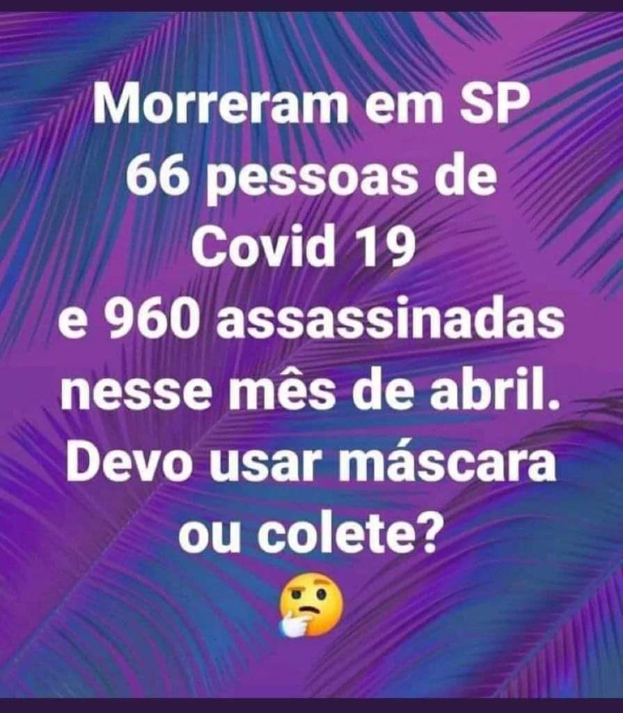 VarellaWesley's tweet photo. Me diz aí o que precisamos.
MÁSCARAS ou COLETES À PROVA DE BALA.  Dá um RT aí. https://t.co/C1LyfQIUzE