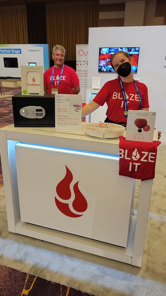 JENewman82's tweet photo. Stop on by the @Backblaze booth to #crackthecode and win a prize! #SolutionsExpo is open here at #VeeamON. #backblazeb2 #b2reserve #cloudstorage #instantrecovery https://t.co/ulkXvjAmOh