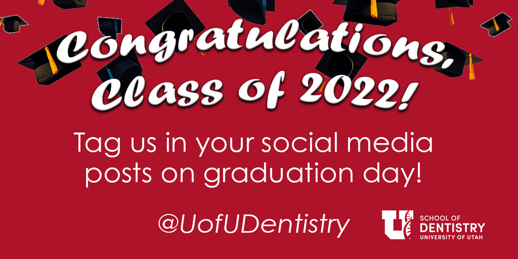 UofUDentistry's tweet photo. Congratulations, Class of 2022 - we can't wait to celebrate your commencement!
Remember to tag #UUSOD22 and #UtahGrad in your posts on graduation day, so we can celebrate this accomplishment with you all! https://t.co/KfYTlBT4cF