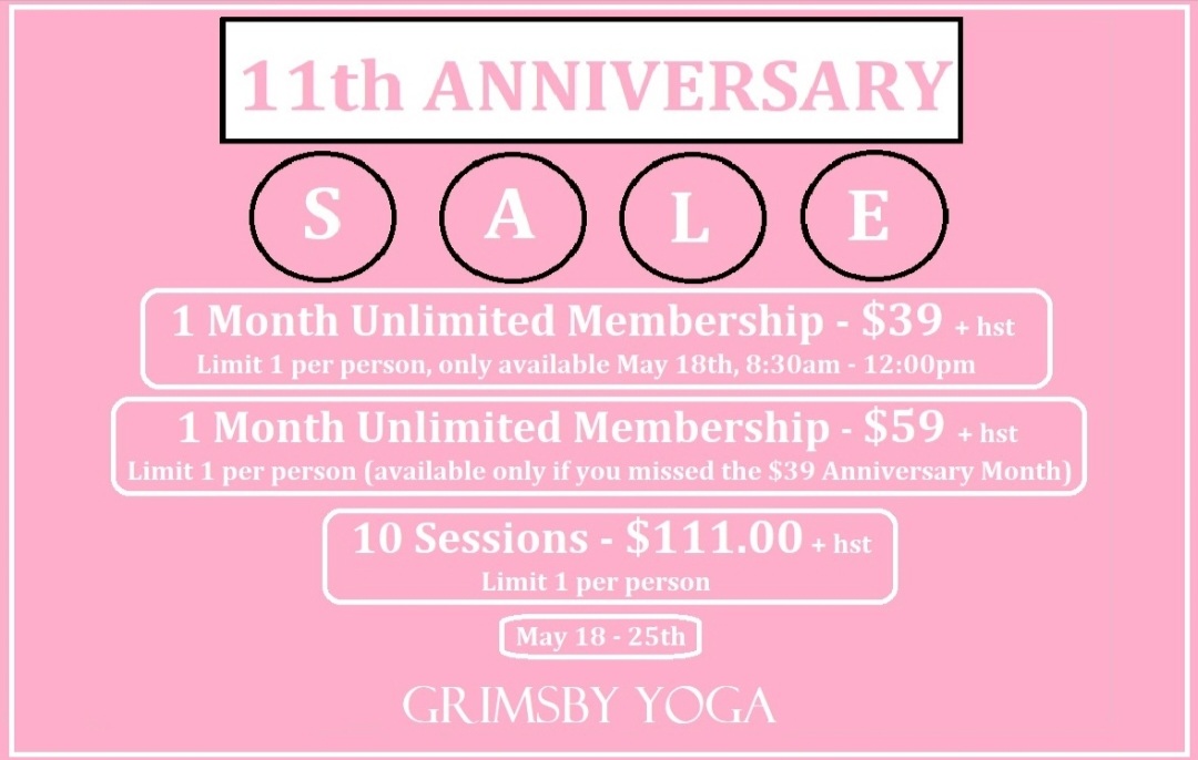 This Wednesday is our 11th Anniversary! 
Free classes available all day Wednesday and special offers available on a one month membership and 10 Sessions!