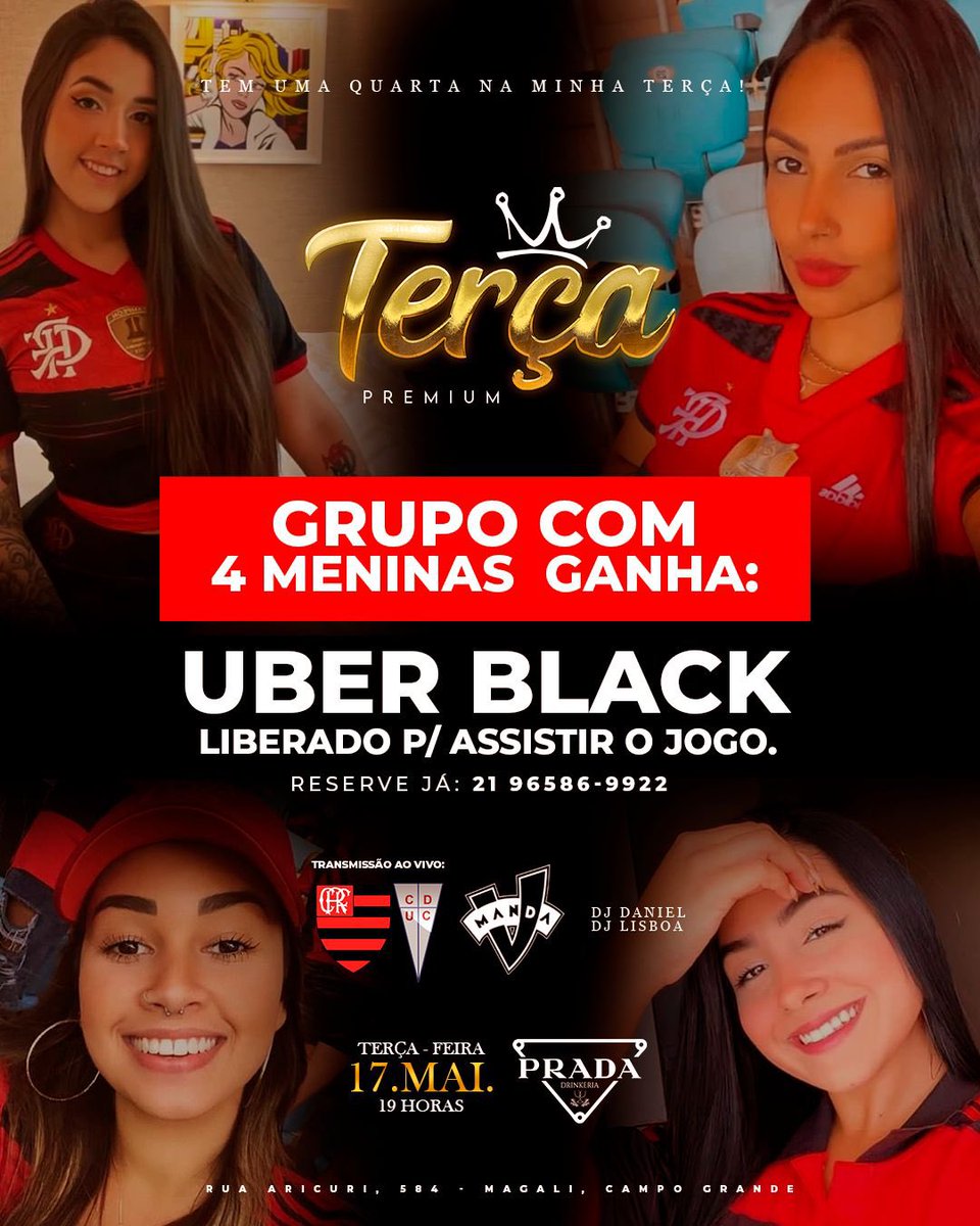 É AMANHÃ‼️

Flamengo vs Uni. Católica  🔴⚫️

Chop 0graus R$ 4,99 + Cada 4 meninas juntas Uber liberado p/ elas! ✅