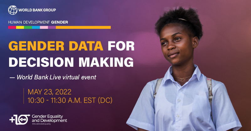 WorldBankGroup's tweet photo. How do we improve women’s economic rights threatened during the pandemic? 

Join this high-level discussion on the value of gender data for policy reforms, and monitoring progress towards achieving #GenderEquality: