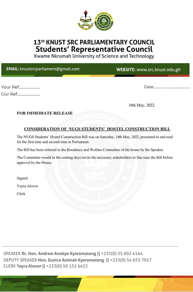 src_parliament's tweet photo. FOR IMMEDIATE RELEASE
📃Consideration of NUGS Students’ Hostel Construction Bill.
The Bill has been read for the first and second time on the floor of the House. The Speaker has referred it to the Residence and Welfare Committee for consideration and report.
#13thHouse https://t.co/RSaDPU60LM