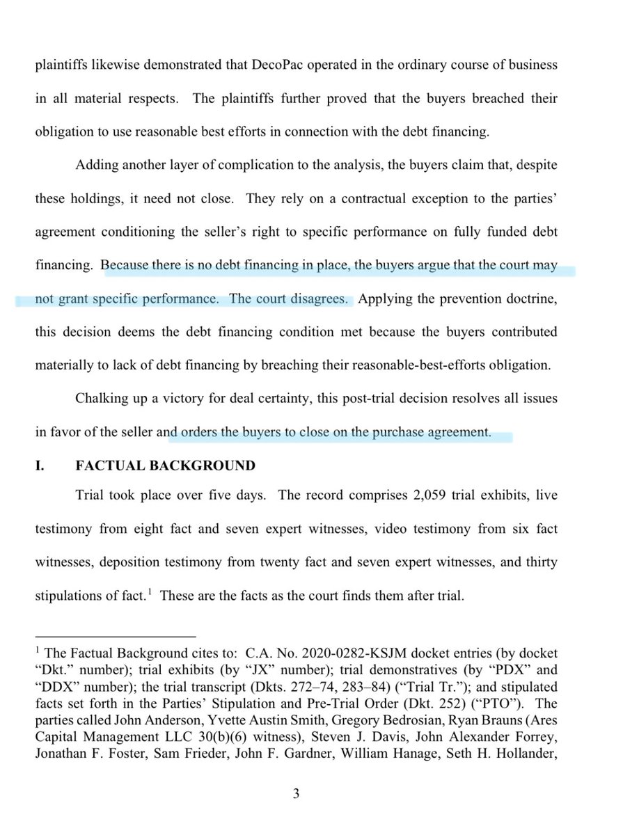 Here’s a charmingly written, more recent decision in the same vein—one that makes clear you can’t just tank the process of obtaining financing to get out of a merger deal. courts.delaware.gov/Opinions/Downl…