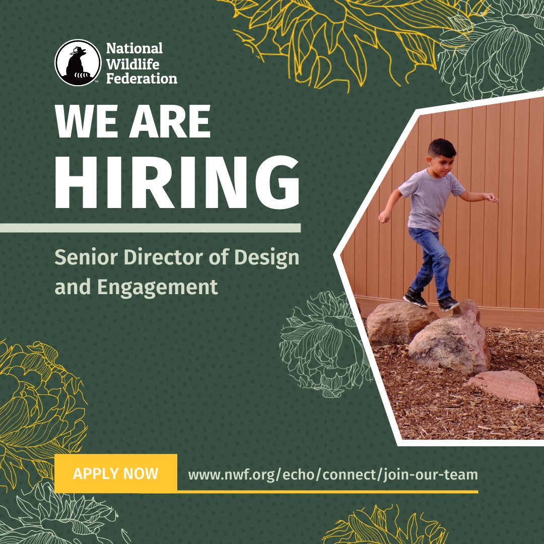 ECHO is hiring! The National Wildlife Federation is seeking an experienced and innovative individual to lead Early Childhood Health Outdoors and foster nationwide efforts to improve and activate children’s built environments. See more info here: nwf.org/ECHO/Connect/j….