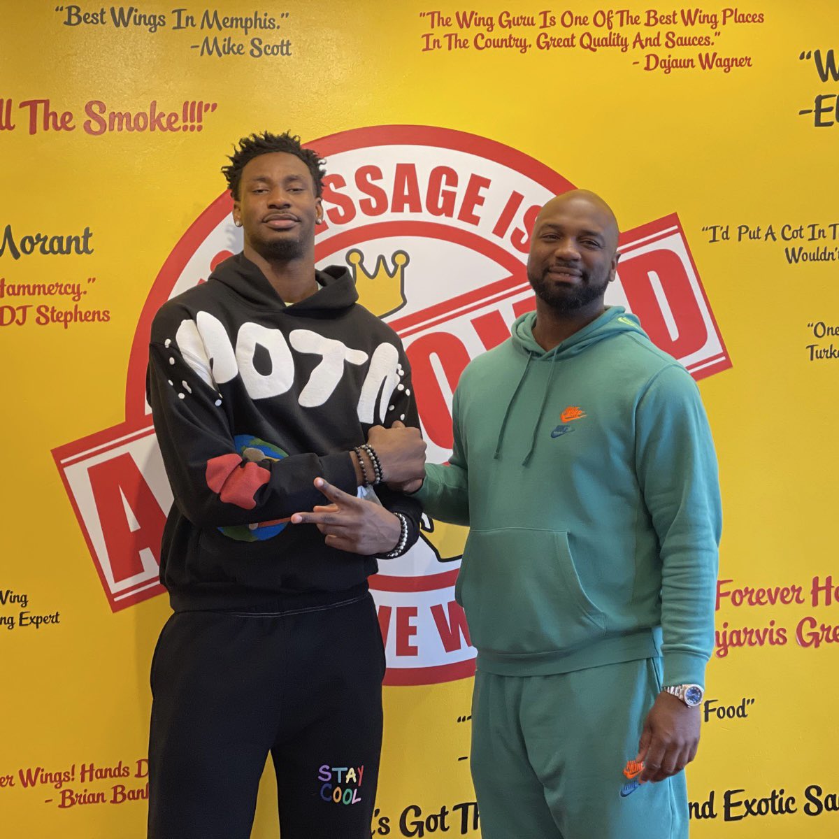 thewingguru's tweet photo. We Love Our Wing Guru Athletes! 

Props to @jarenjacksonjr &amp; @CalvinAustinIII for coming to pay us a visit! 

#GuruGang https://t.co/UFcBMmWUKr