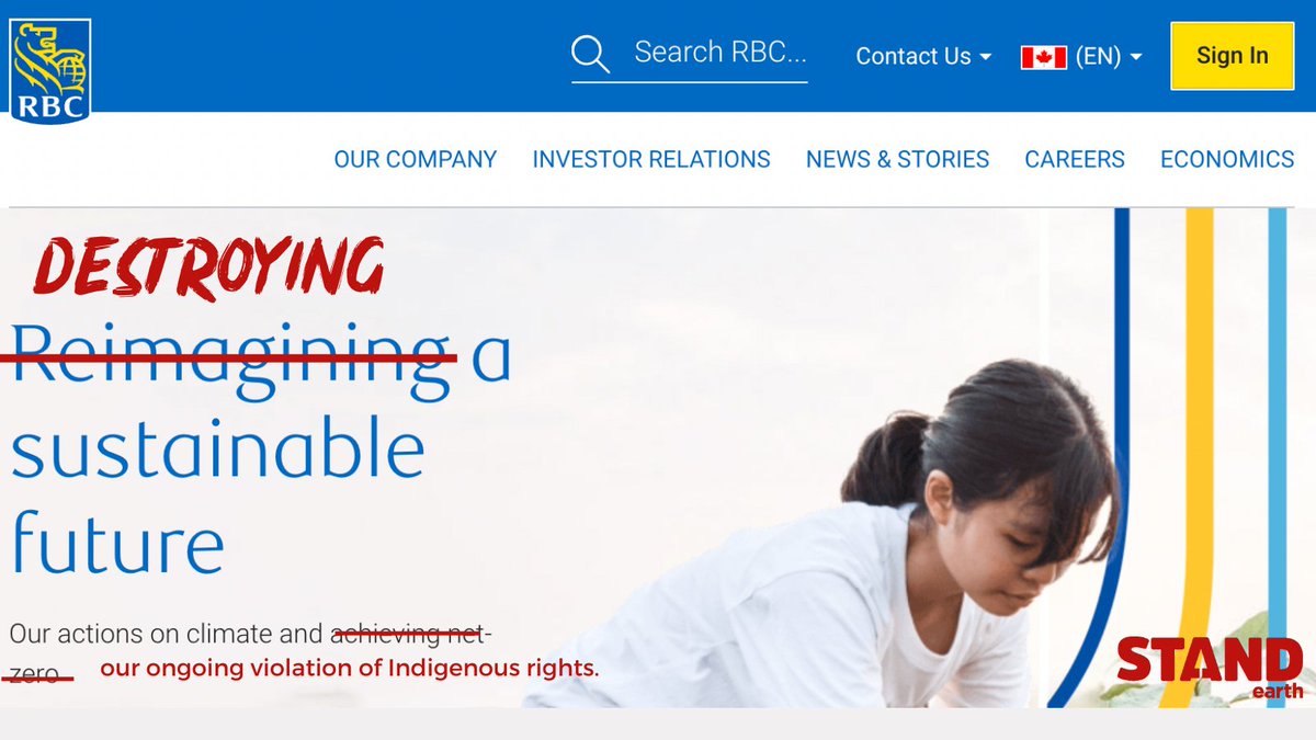 standearth's tweet photo. hey @RBC, we fixed your homepage for you!

Hot tip for next time: if you're really interested in reimagining a sustainable future, we recommend not spending over CAD$ 263 BILLION on fossil fuels since 2016. https://t.co/vIsluOoFBu