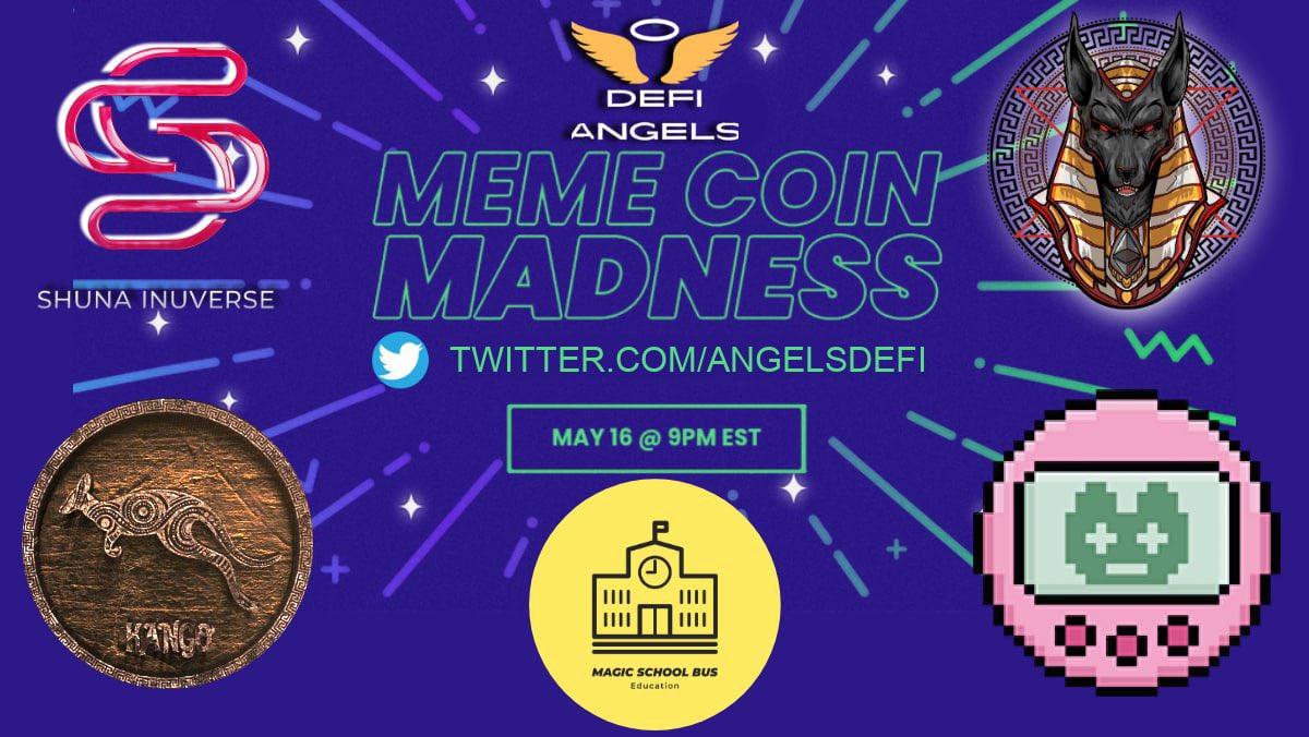 DeFi Angels (@angelsdefi) on Twitter photo Tune in on 5/16/22 @ 9pm Est for Meme Madness. Special guests: @shuna_inuverse, <a href="/axxeleth/">Axe 🔺️</a> <a href="/realdogen/">Dōgen</a> - @kangotoken, <a href="/MobyxAl/">Ai MobyX</a> - <a href="/schoolbustoken/">Magic School Bus</a>, <a href="/HolderHolds/">HolderHolds</a> - <a href="/metagochi/">MetaGochi</a>, <a href="/X_coinwise/">Warlocke</a> <a href="/TheRealCryptoD/">TheCryptoDesigner</a> -@ShiDoPredator
x.com/i/spaces/1lPKq…
#defiangels #Crypto #memecoin #ETH Tune in on 5/16/22 @ 9pm Est for Meme Madness. Special guests: @shuna_inuverse, <a href="/axxeleth/">Axe 🔺️</a> <a href="/realdogen/">Dōgen</a> - @kangotoken, <a href="/MobyxAl/">Ai MobyX</a> - <a href="/schoolbustoken/">Magic School Bus</a>, <a href="/HolderHolds/">HolderHolds</a> - <a href="/metagochi/">MetaGochi</a>, <a href="/X_coinwise/">Warlocke</a> <a href="/TheRealCryptoD/">TheCryptoDesigner</a> -@ShiDoPredator
x.com/i/spaces/1lPKq…
#defiangels #Crypto #memecoin #ETH