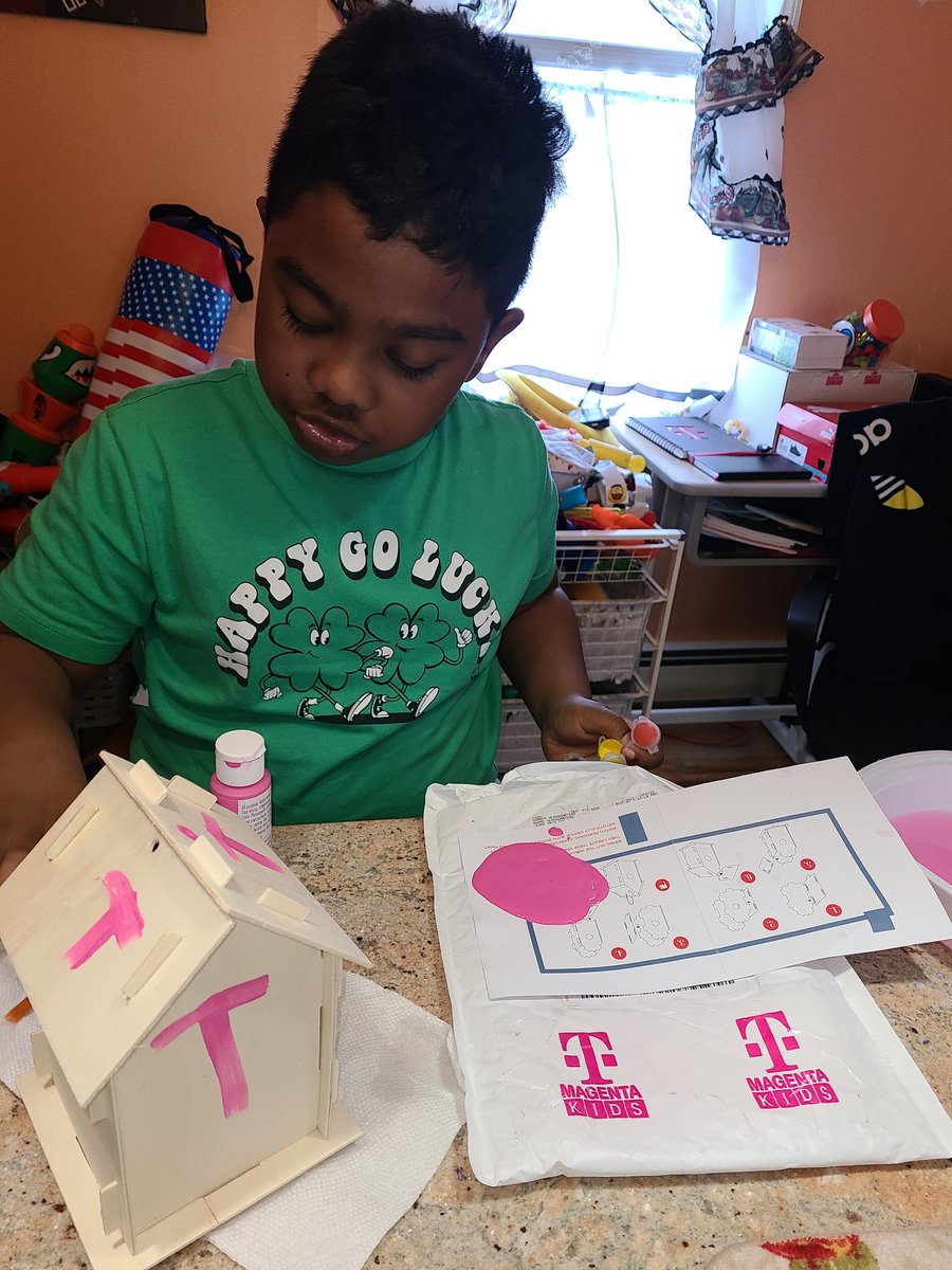 He gets so excited for #magentakids packages. Building a <a href="/TMobile/">T-Mobile</a> bird house. Did you sign up for #Magentakids yet?
