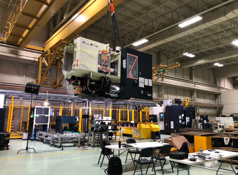 MakinoMachine's tweet photo. One of two 22,000-lb @MakinoMachine a51nx #horizontalmachiningcenter coming in over the top of #Makino's Integration Bay for retrofitting of customer-specific machine options. Added will be​ RFID tool management, fixture hydraulics, MHmax &amp; more.

#automotive #cnc #cncmachining https://t.co/HxwCzDwSuq