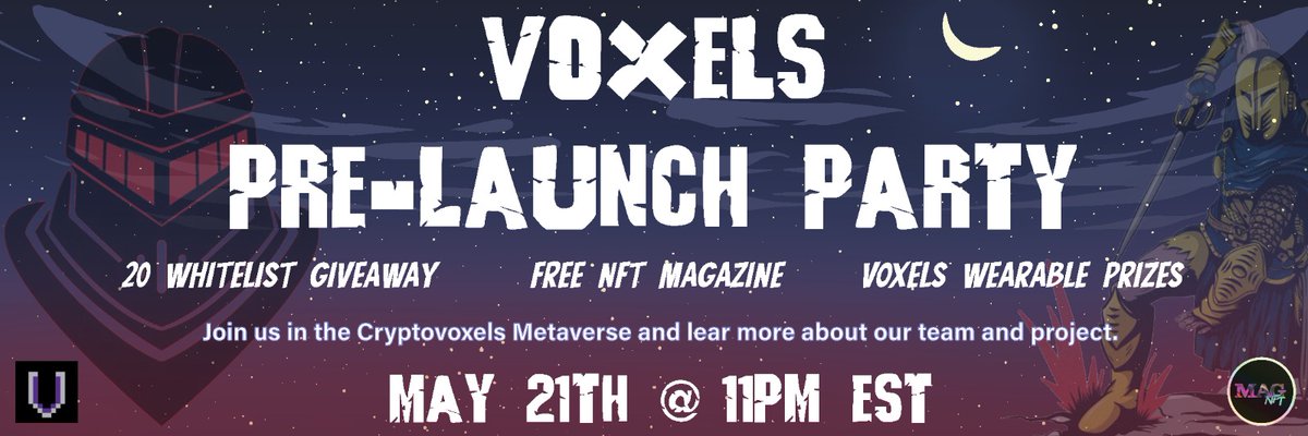Are you knights ready to party? 
Save the date⚔️May 21th, 11 PM EST⚔️ and come join us at our Pre-Launch <a href="/cryptovoxels/">Voxels</a> party🎉

Join us!
voxels.com/play?coords=E@…