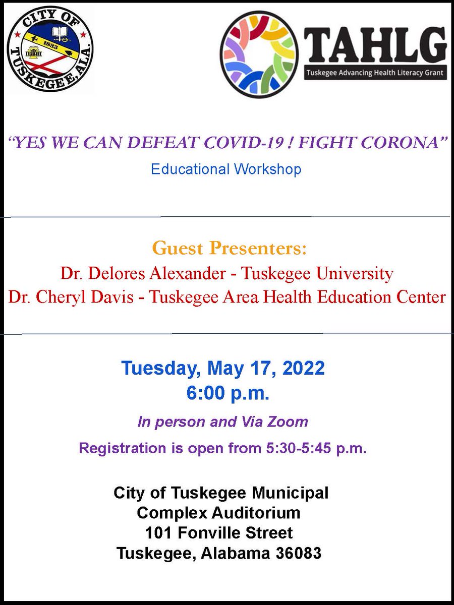 ATTN. #TUCVM family:  Please see the announcement below on the COVID-19 Educational Workshop  scheduled for May 17 @ 6 PM CST-– Yes, We Can Defeat COVID-19!  Thank you.