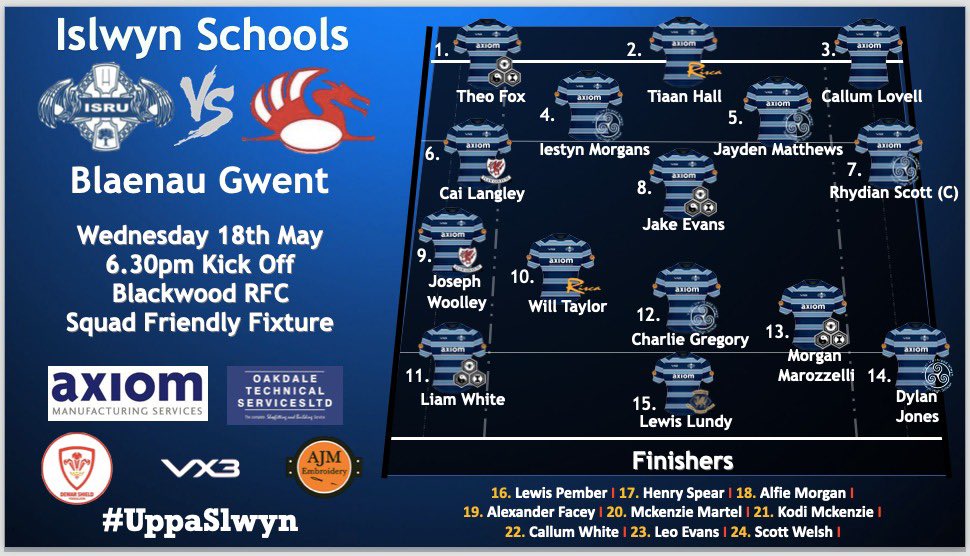 ISRU15s's tweet photo. Squad Announcement 📢 

🗓️ Wednesday 18th May
🆚 @TeamBG15s 
🏟 @BlackwoodRFC 
🏆 Squad Friendly Fixture
🏉 6.30pm KO 
⌚️ Meet at 5.30pm 

All players to wear Polo &amp; Jeans after the game! 

#IslwynRugby | #UppaSlwyn 🔵🏉 https://t.co/mMVFsyTgLB