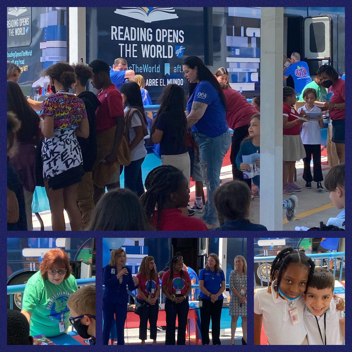 Bennett_ES's tweet photo. The #ReadingOpensTheWorld bookmobile came to visit today! 
Thank you #BTU &amp; #AFT for the amazing books! 📚❤️ 
#BESBobcats 
@browardschools @PrincipalDSmith @suptvcartwright https://t.co/YMaeTSUzLM