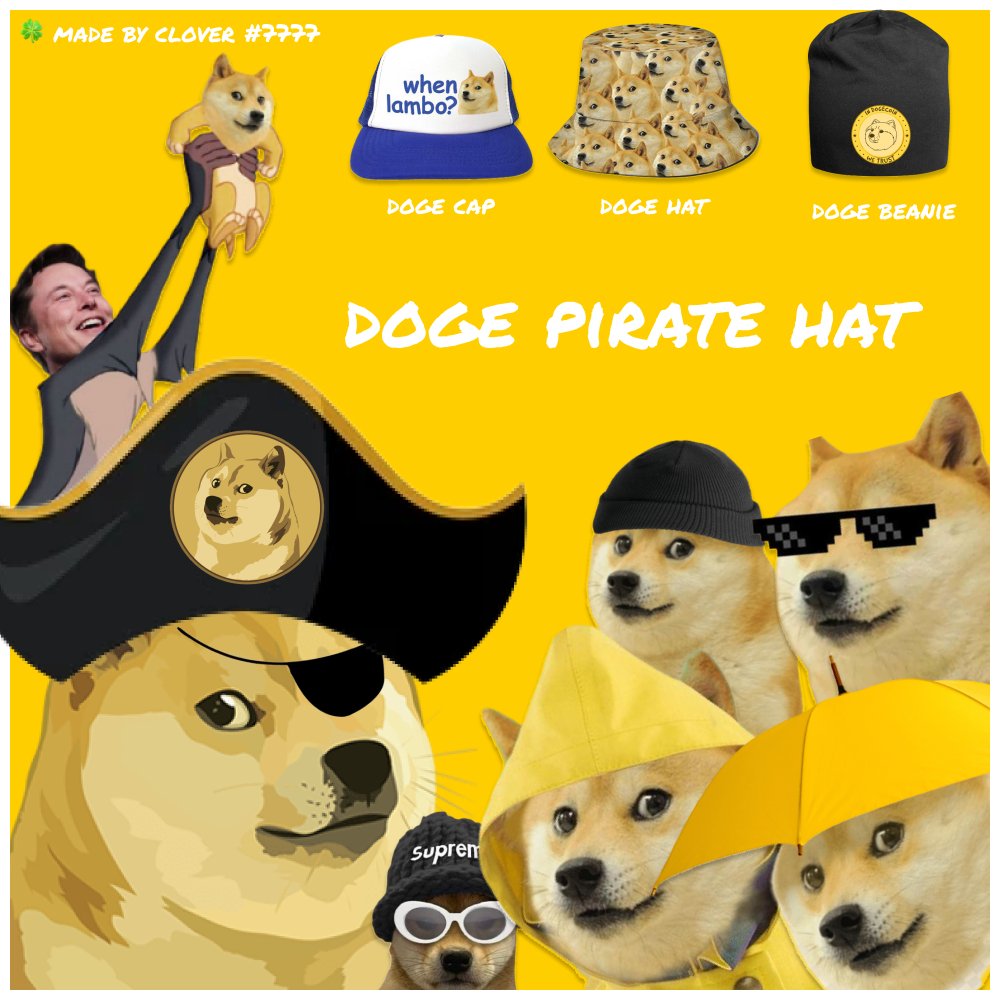 fourl3af's tweet photo. @memeland Doge (Pirate) Hat / Cap / Beanie. ✨

Memeland wouldn't be Memeland if it didn't pay tribute to the biggest meme coin ever: Dogecoin.

Dogecoin also suits pirates searching for (doge)coins. 

Added options, choose what fits best! 🍀

#memelandtraits https://t.co/YXXwZ8dapM