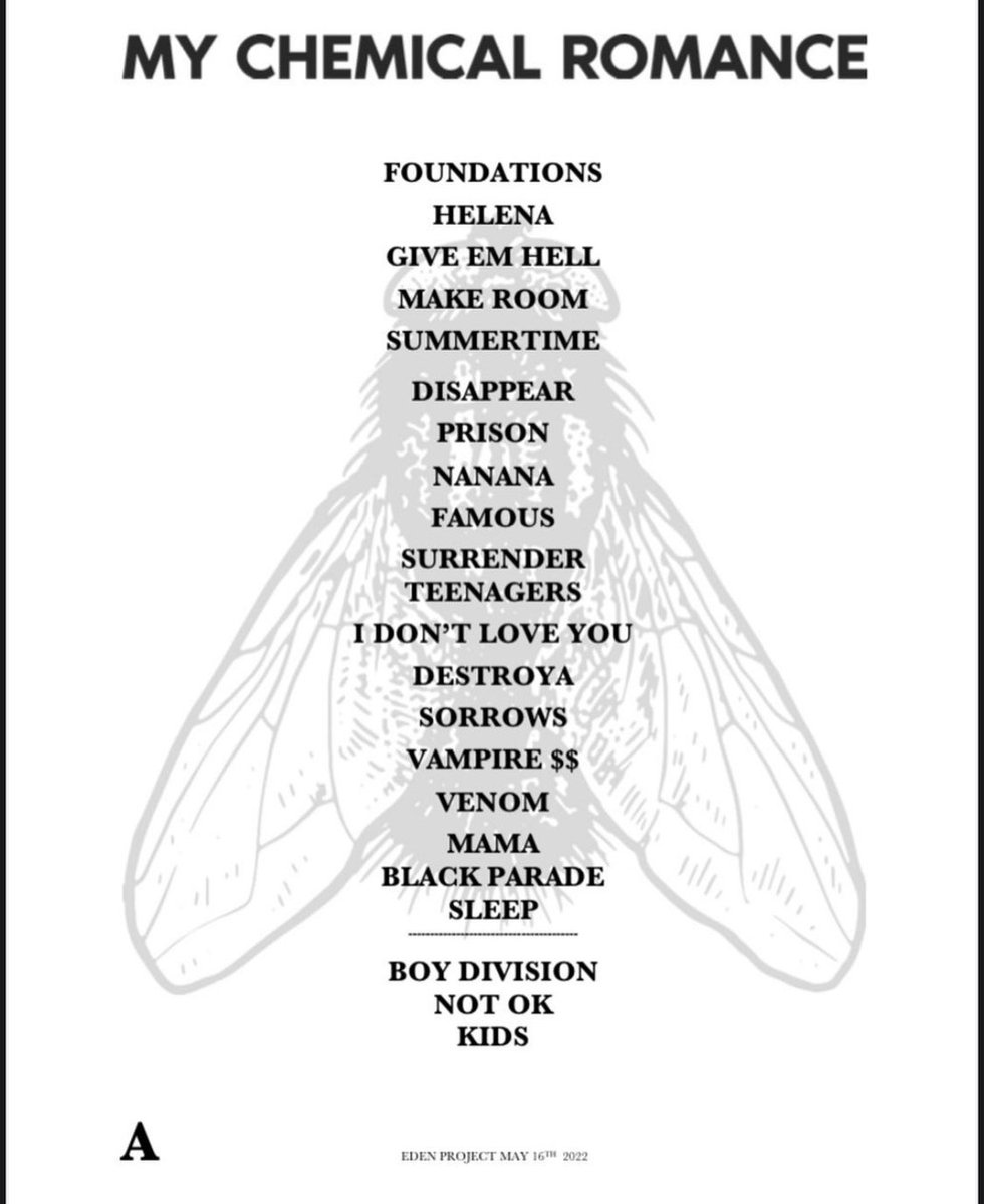 MCROfficialST's tweet photo. The official set list for @MCRofficial 🥵✨ https://t.co/87LeSchx8M