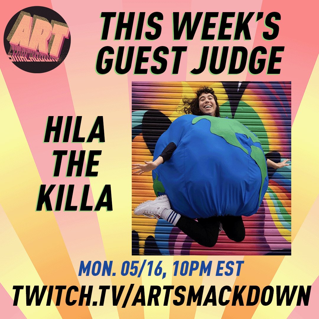 FartSmackdown's tweet photo. Tonight’s the Art Smackdown 2nd Anniversary Special! 🎨
@slaneyrosej @PhilCasale &amp; OG host @MarkStetsond are #LiveStreaming on #Twitch w/
Guest Judge: 🎤@HilaTheKilla 🌎
Best Artist In The World: @curiosapiens 
Audience Champ: @every1hateschu 
Challenger: @abexeffects 
#artalong https://t.co/JAUC6V9qIa