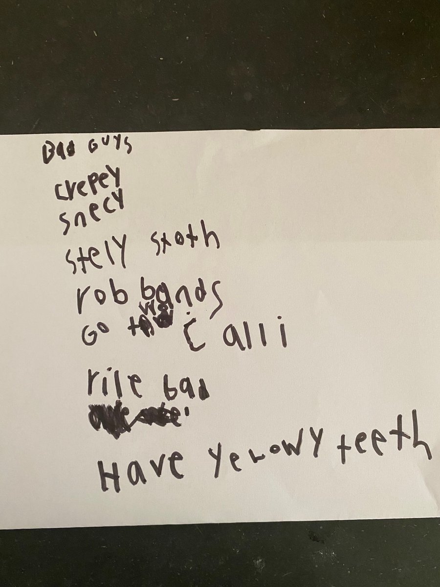 ChristinaCooney's tweet photo. My 7 year old’s stop and jot about the characters in his “Bad Guys” book. Thankful he’s in a district that embraces workshop, teaches him to value thinking about what he’s reading, and celebrates choice in reading. ❤️ #MAlitleaders @TCRWP https://t.co/t7UneuMWAe