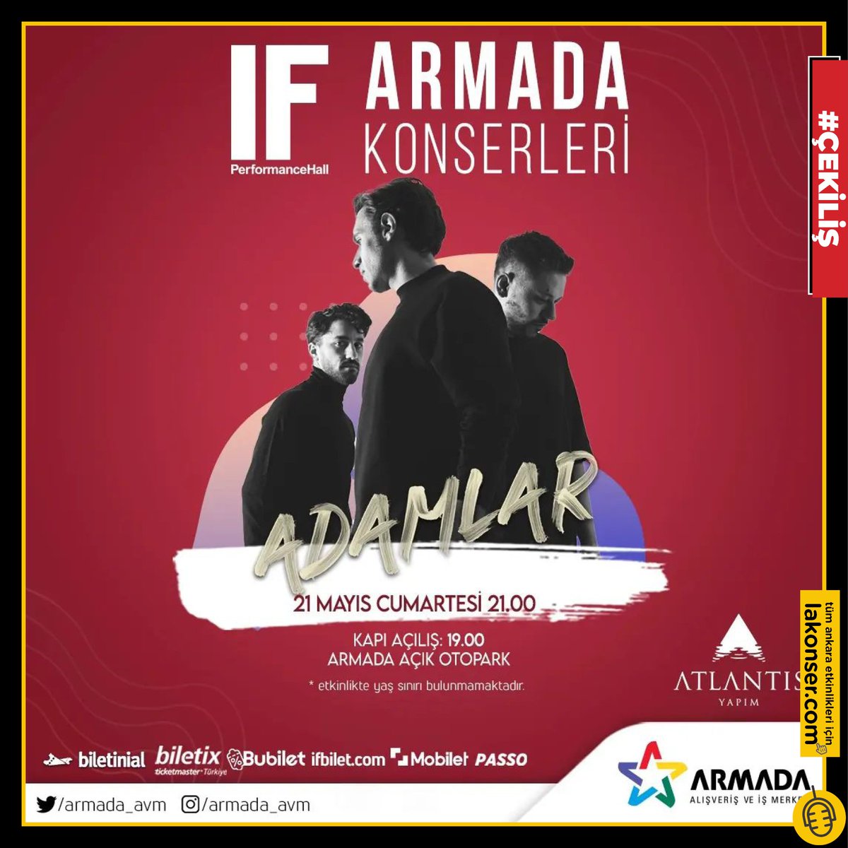 #Çekiliş 🤘🏻 Bu beğen, tweet'i RT'le ve yoruma 1 arkadaşını etiketle Adamlar konserine çift kişilik bilet kazanan takipçimiz sen ol...⠀
Çekiliş sonucu #ÇARŞAMBA gecesi açıklanacak. Unutma! Ne kadar çok yorum o kadar çok şans. 😉
.
.
#lakonser #çekiliş #ücretsiz #konser #ankara