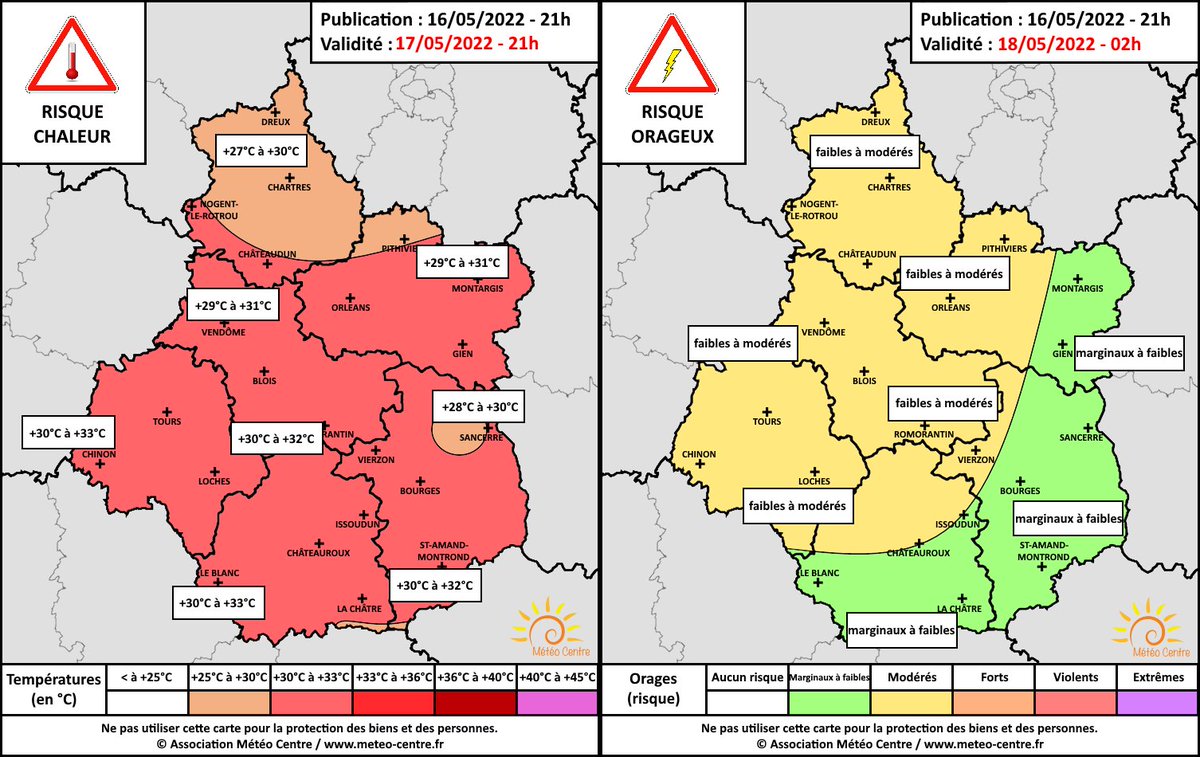 AssoMeteoCVDL's tweet photo. [🌡⚡️RISQUES CHALEUR/ORAGEUX⚡️🌡] Ce mardi, il fera très chaud pour la saison🌤🥵 sur le #Centre (+27 à +32°C, loc. > +32). Dans le courant de la soirée, averses/#orages isolés⛈ vers l'Ouest avant de se décaler vers l'Est (risque local). Notre bulletin ↘️ https://t.co/2YhfkG0aj0 https://t.co/NAkWyQWPZA