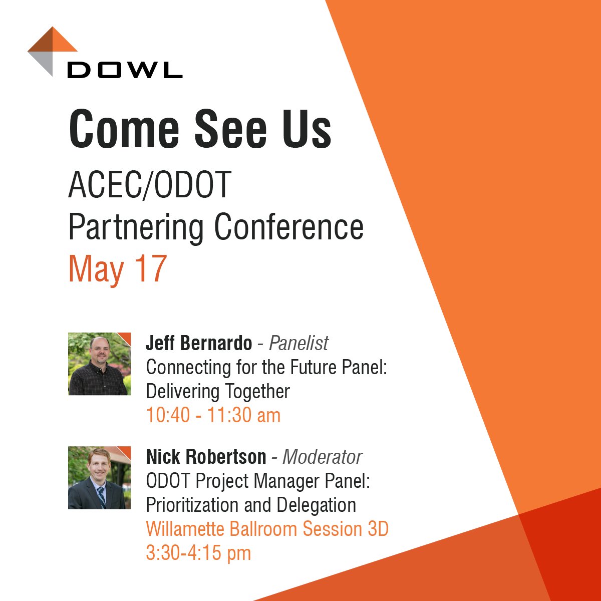 DOWL will be in attendance at the Connecting for the Future ACEC/ODOT Partnering Conference tomorrow in Salem, Oregon. Stop by our booth or check out one of the sessions our staff is participating in. We would love the chance to connect with you!