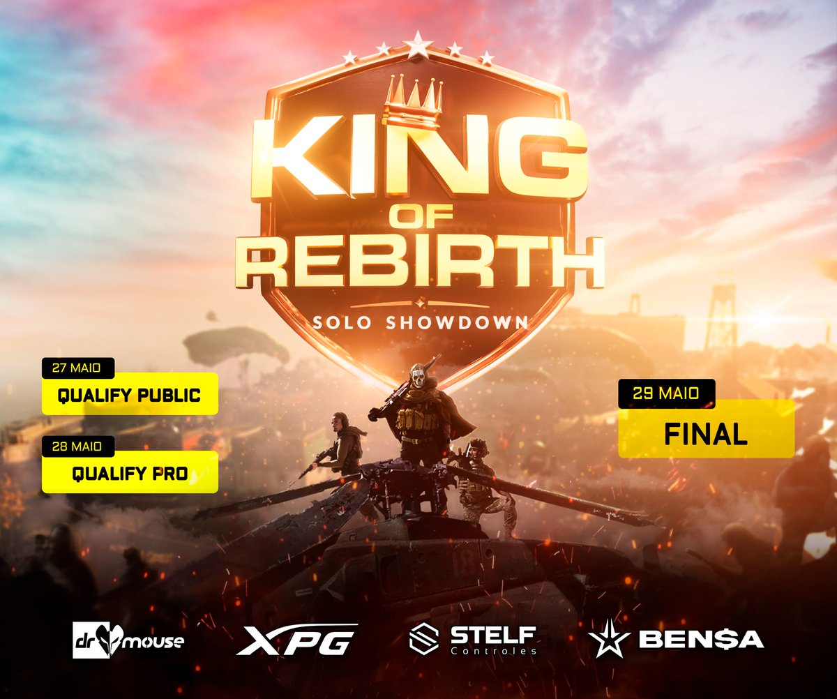 Sn4rFx's tweet image. Um projeto que ja idealizava a mt tempo, Finalmente agora com data marcada, quase 10k em premiações pro maior campeonato de rebirth da America Latina.
Live Oficial: Sn4rFx (twitch, youtube)
Patrocinadores: @DrMouseBR @XPGBROFICIAL @TeamSTELF @bensaoficial 

#kingOfRebirth sobe ae