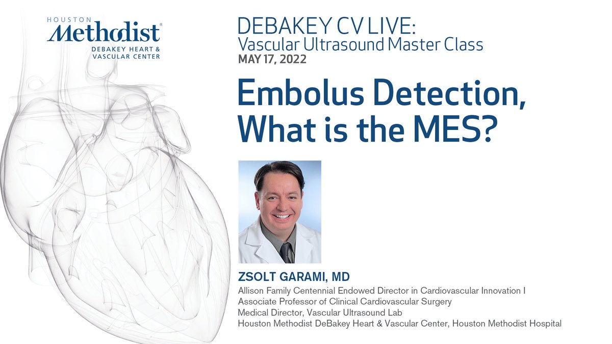 DeBakeyCVedu's tweet photo. Tomorrow at 5 pm CST, join us for #DeBakeyCVLive: VUMC with @zgarami001 as he discusses #embolus detection- what is the MES? Watch LIVE at https://t.co/e8PJJynFK5!
#vascularultrasound #stroke #vascular #vascularsurgery https://t.co/Y9ML7ZQvrn