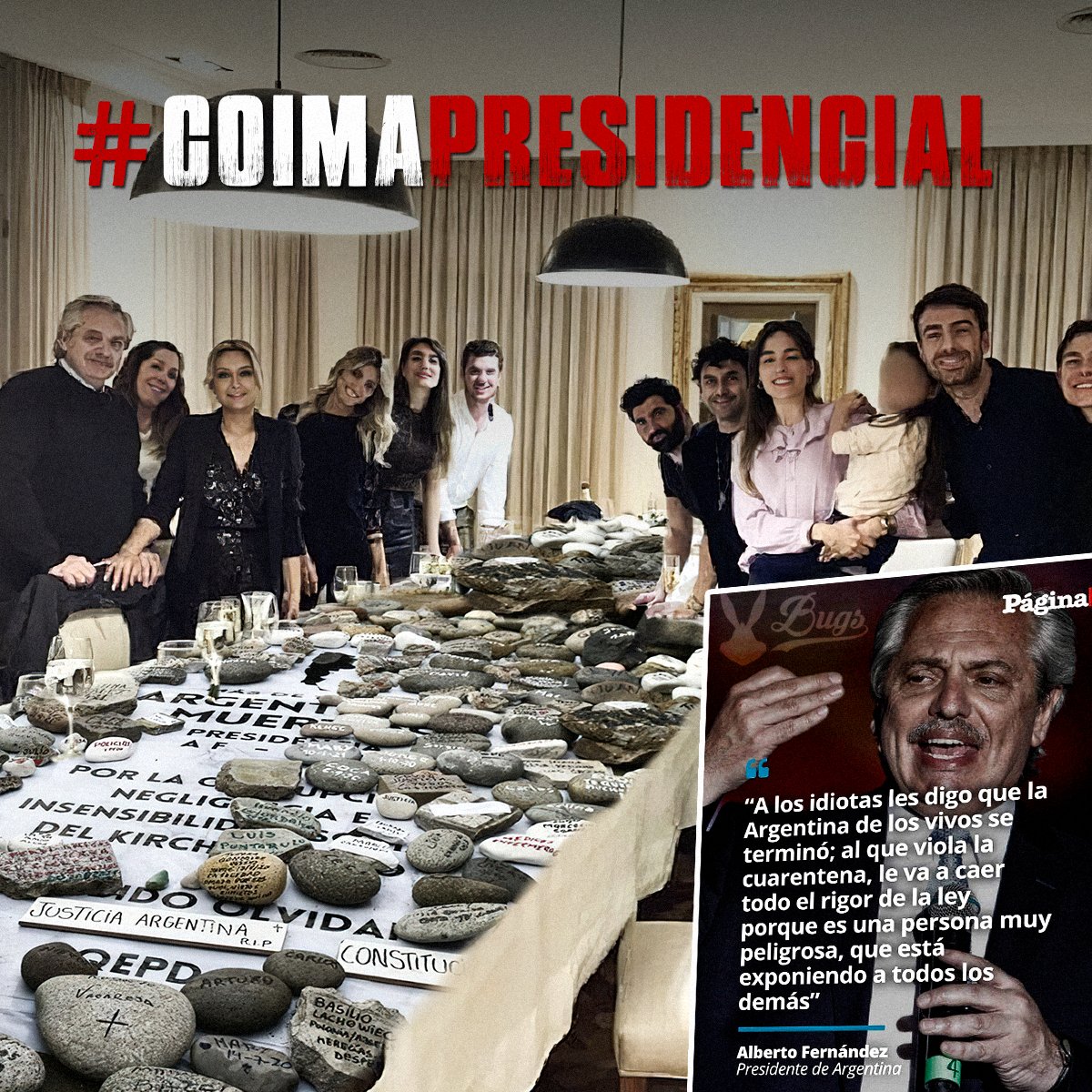 LaBugsBunnyIA's tweet photo. #CoimaPresidencial
Mientras Alberto y Fabiola festejaban, las personas morían y sin poder siquiera despedirse de sus afectos.
LOS QUEREMOS PRESOS. https://t.co/AJgqBaUbNS