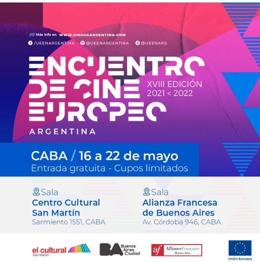fcolart's tweet photo. Del 16 al 22 de mayo “XVIII Encuentro de Cine Europeo” en el Centro Cultural San Martín @ccgsmtwitt - entrada libre y gratuita. Más info https://t.co/3pjUJqeL6f #Gestión #Cultura @diegoberardogc @UEenARG https://t.co/Hhwtdkb0yx