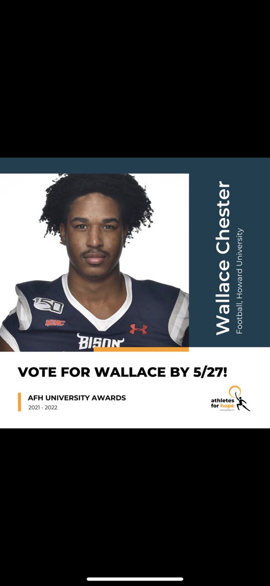 HUBISONFOOTBALL's tweet photo. Wallace is being nominated for AFH University Student-Athlete of the Year! 

Celebrate and recognize his commitment to service by voting for him before the May 27th deadline!

➡️ https://t.co/MOO7q618Bn https://t.co/xS5uaYlc6n