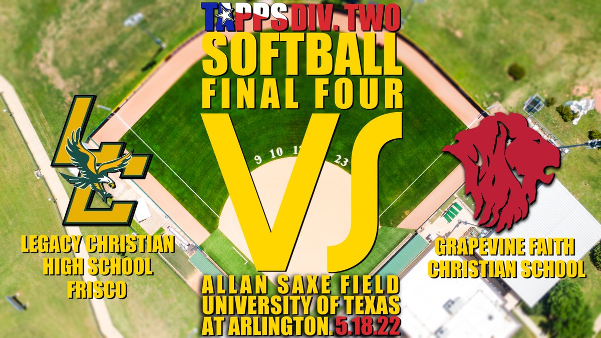 #TAPPSsoftball Div.2 Semifinal 🥎  Wednesday, May 18, 7PM
Frisco Legacy vs. Grapevine Faith
📍 Allan Saxe Softball Field 
🎟 tapps.biz/tickets
📺 tappstvnetwork.com/TAPPSTV/
🎙 mixlr.com/tappsradio2 (free)
👉 bit.ly/3PsLHSr