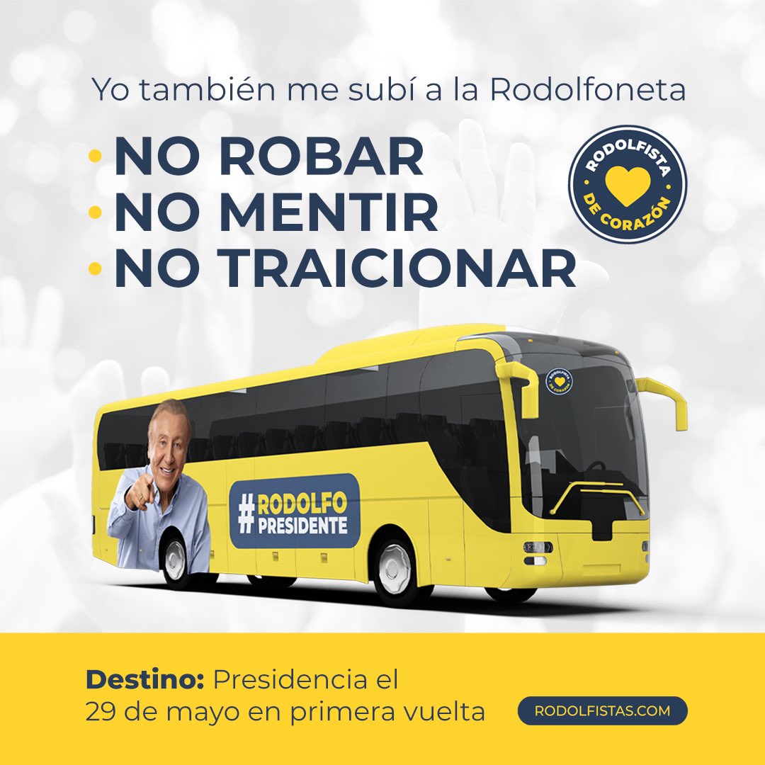 ingrodolfohdez's tweet photo. Móntense en este bus antes de que los dejen 🤭🚌💛💙

#RodolfoHernandez #RodolfoPresidente #LigaAnticorrupcion #Elecciones2022 https://t.co/Qrd49qh7tJ