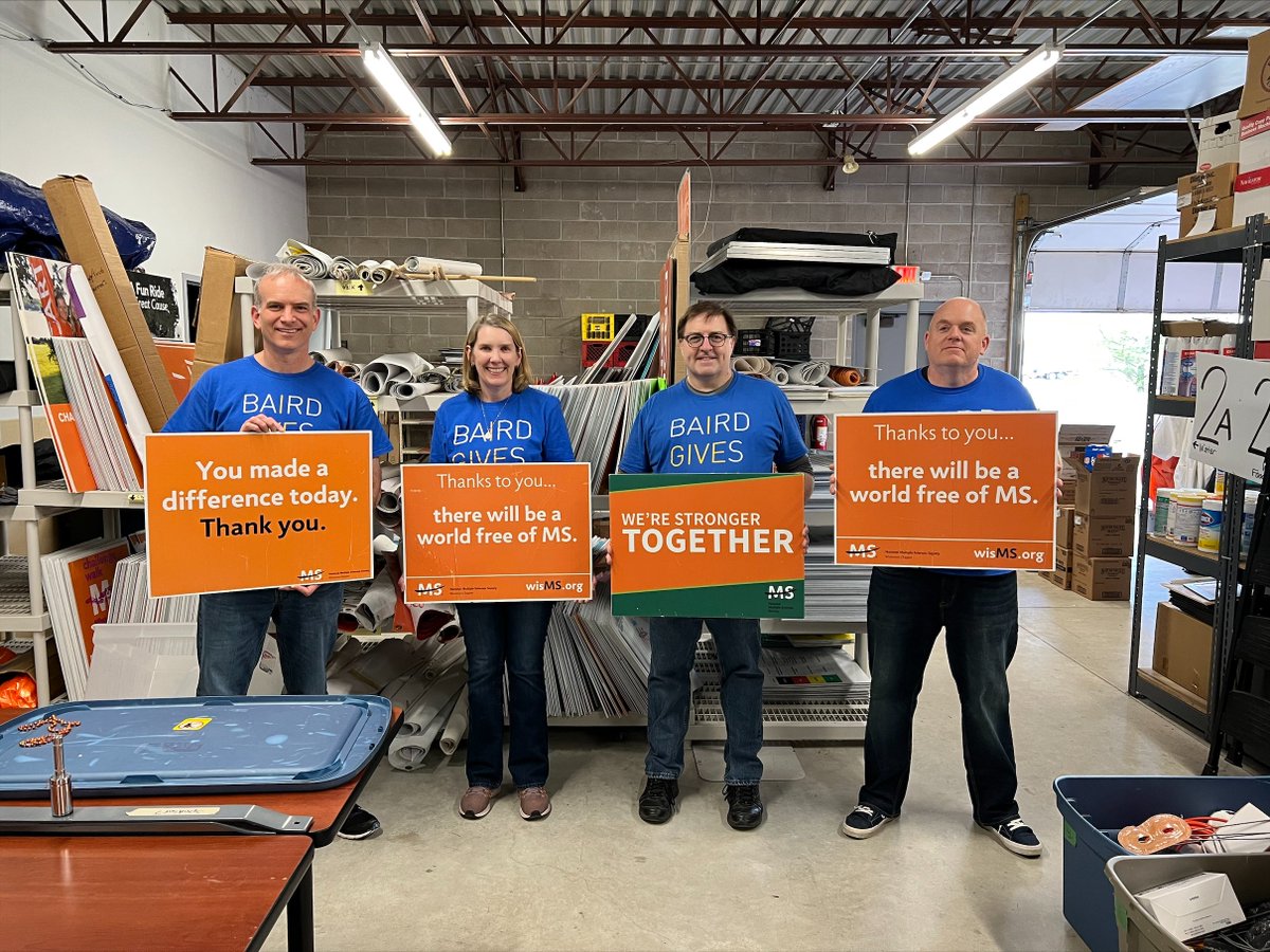 TimSteffenCPA's tweet photo. This is the annual #BairdGivesBack week, where @rwbaird associates everywhere volunteer in their local communities. Our group spent the day at the @mssociety office preparing for their upcoming walks. https://t.co/LoT9UA66Xc
